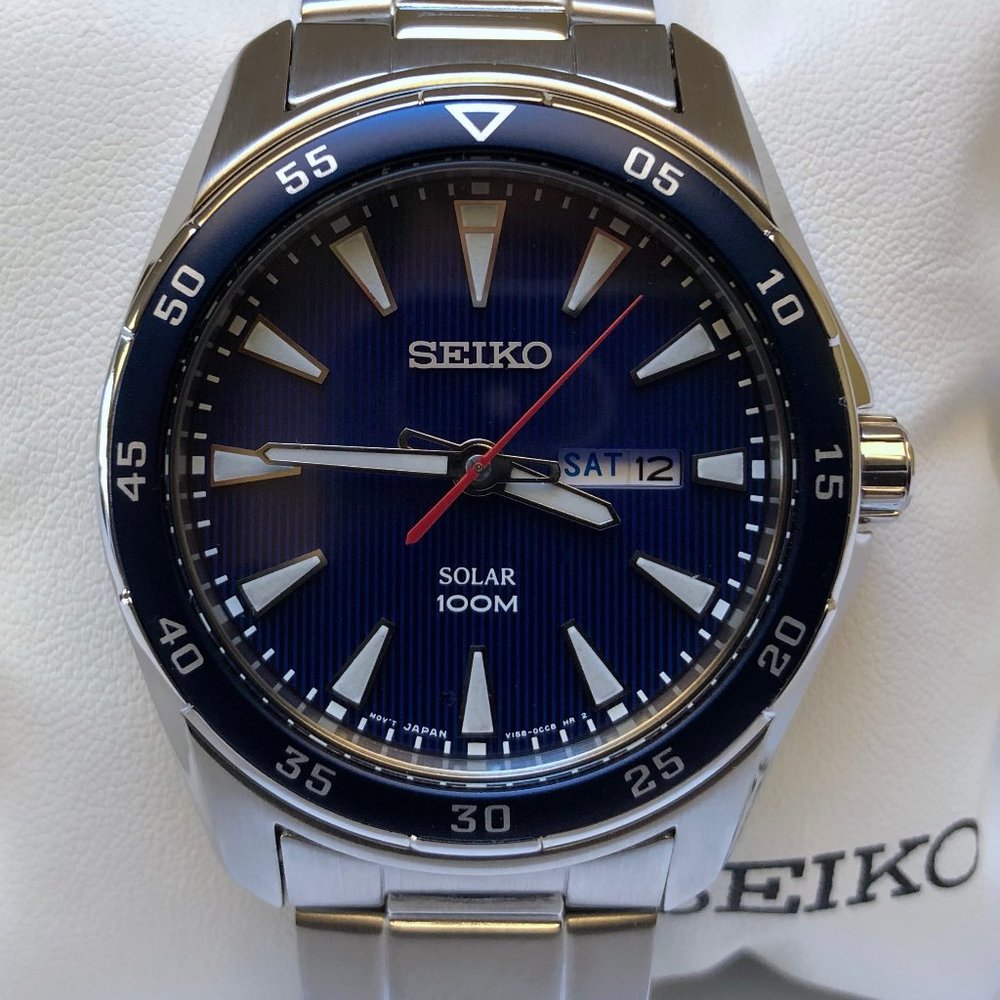 Unworn Blue Shark Teeth Solar Men's Watch SNE391